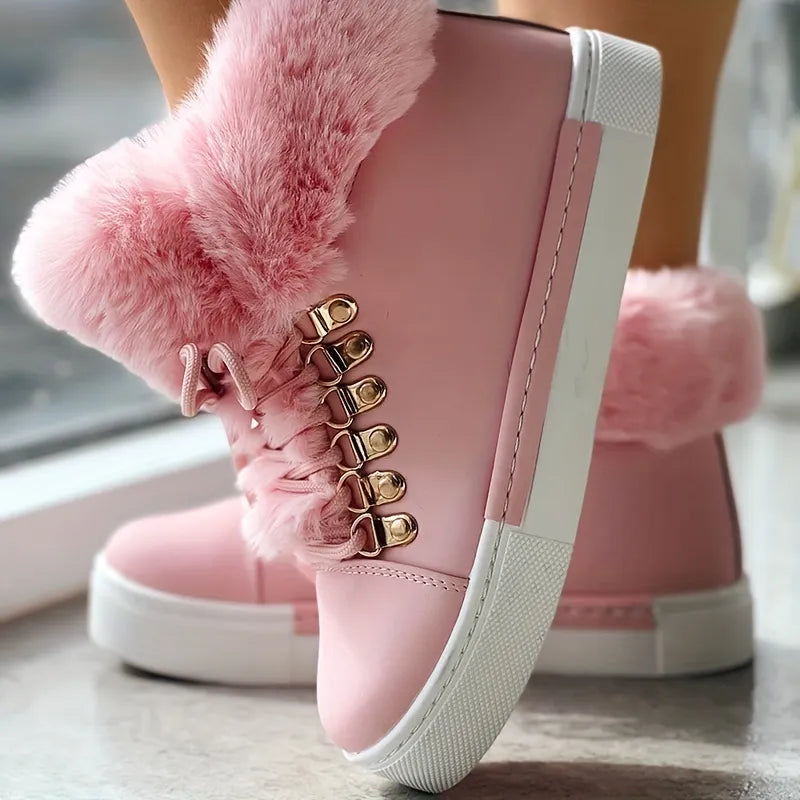 Fuzzy Detail lined ankle boots with laces