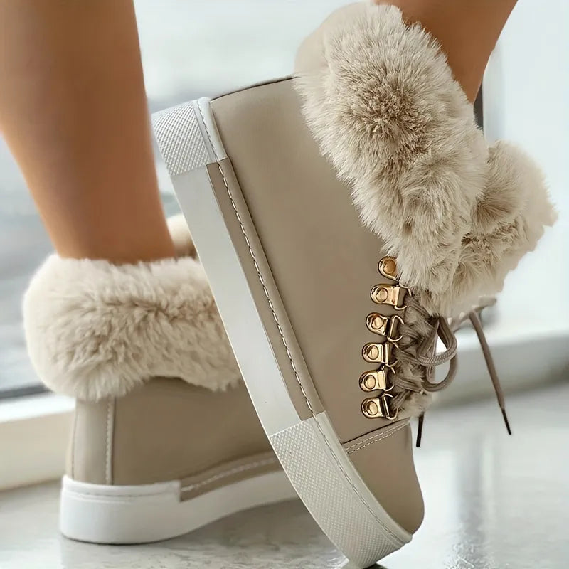 Fuzzy Detail lined ankle boots with laces