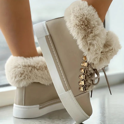 Fuzzy Detail lined ankle boots with laces