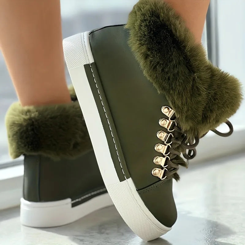 Fuzzy Detail lined ankle boots with laces