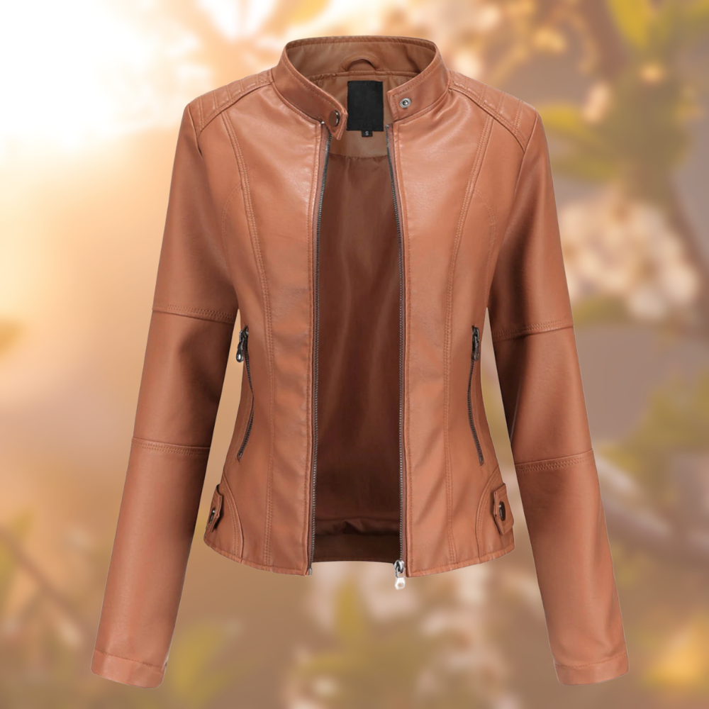 Jacket with high collar and zipper for women