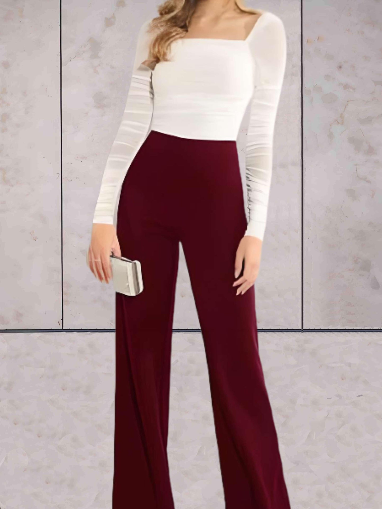 Viviane - Chic, plain, high-waisted wide-leg pants