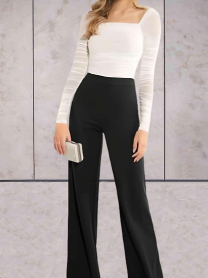 Viviane - Chic, plain, high-waisted wide-leg pants