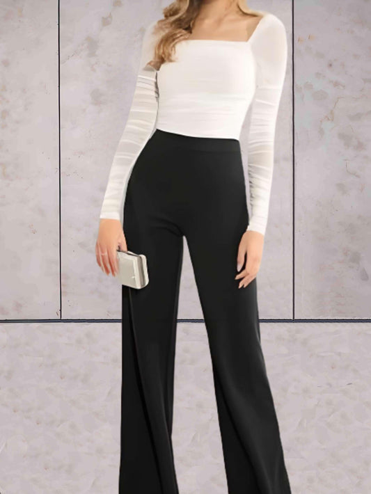 Viviane - Chic, plain, high-waisted wide-leg pants