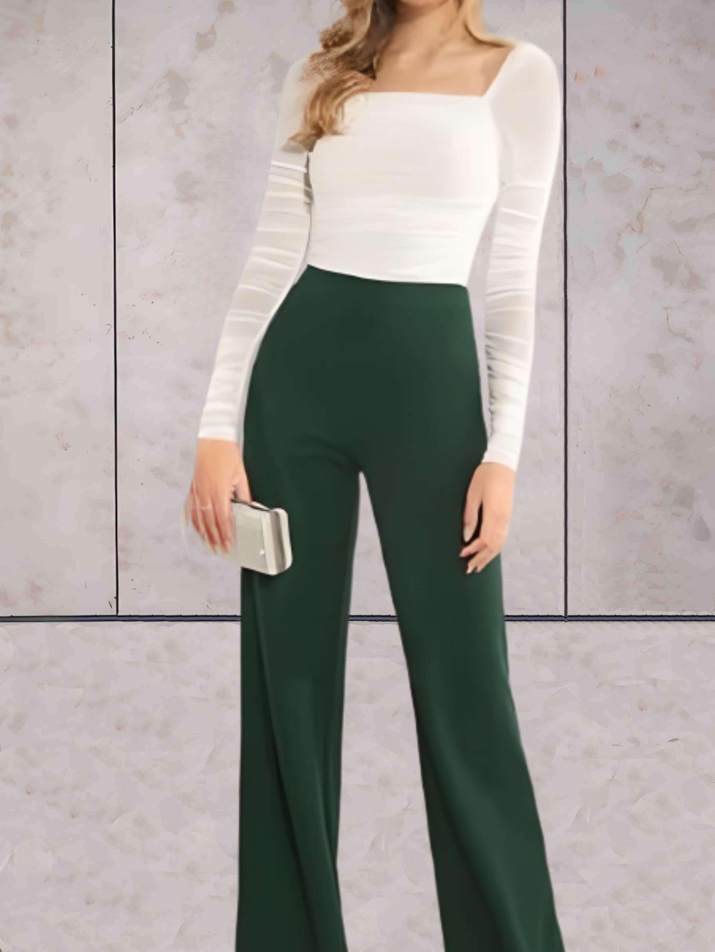 Viviane - Chic, plain, high-waisted wide-leg pants