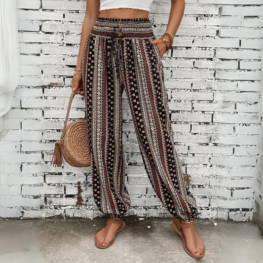 Ellie - Vintage bohemian women's elasticated waist trousers