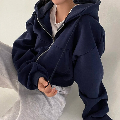 Oversized zip-up hoodie for women