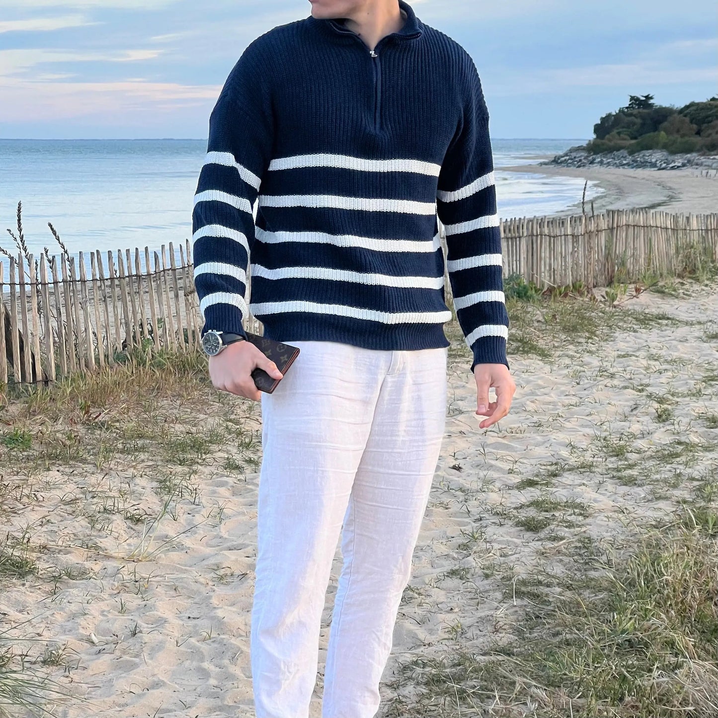 Yarrick Sweater | Men's striped half-zip sweater