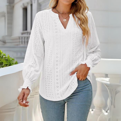 Felicia - Elegant Blouse with Hollowed-out Ruffles