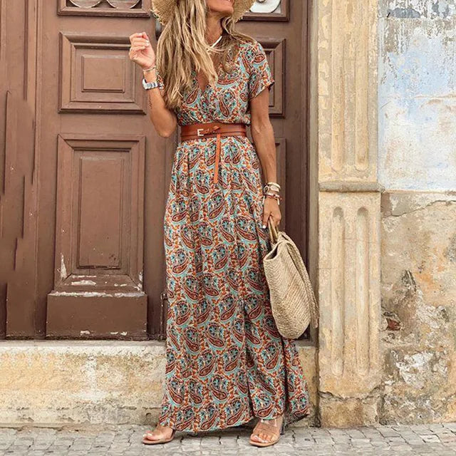 Feline - Long Casual Dress with Belt