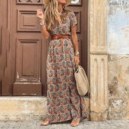 Feline - Long Casual Dress with Belt