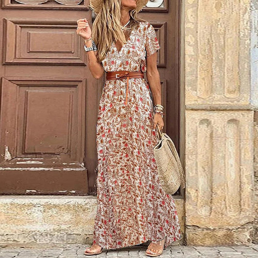 Feline - Long Casual Dress with Belt