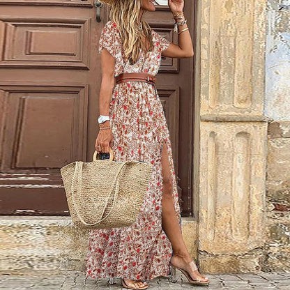 Feline - Long Casual Dress with Belt