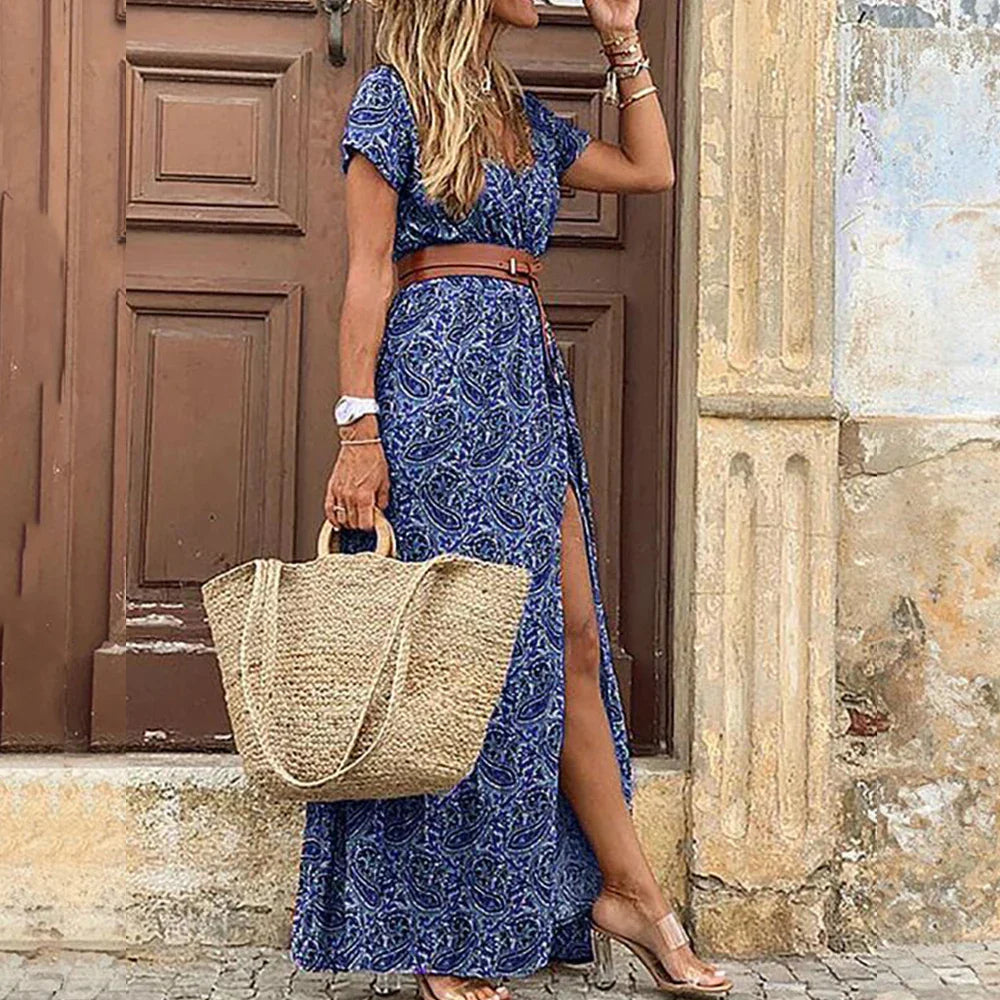 Feline - Long Casual Dress with Belt