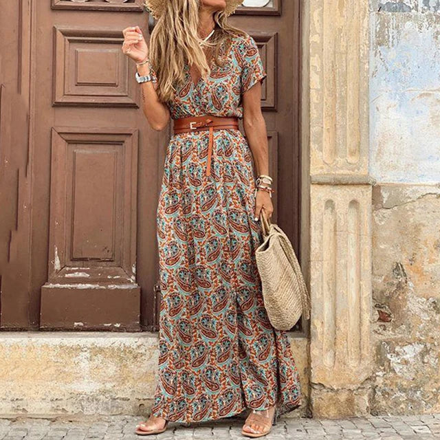 Feline - Long Casual Dress with Belt