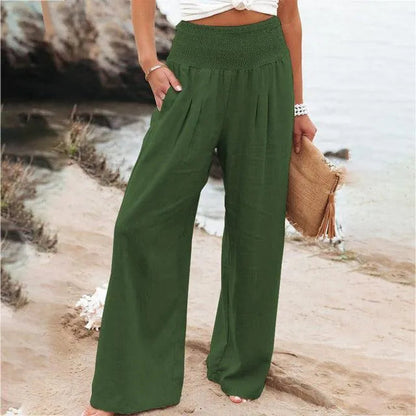 Women's Summer Pants - Casual Chic - Cotton and Linen Blend - Ideal for Summer Occasions