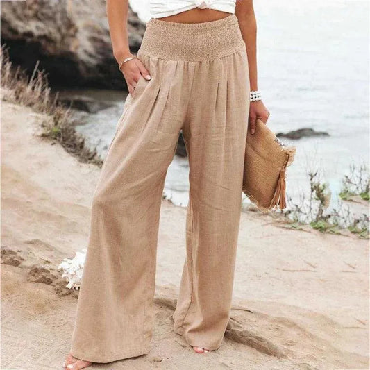 Women's Summer Pants - Casual Chic - Cotton and Linen Blend - Ideal for Summer Occasions