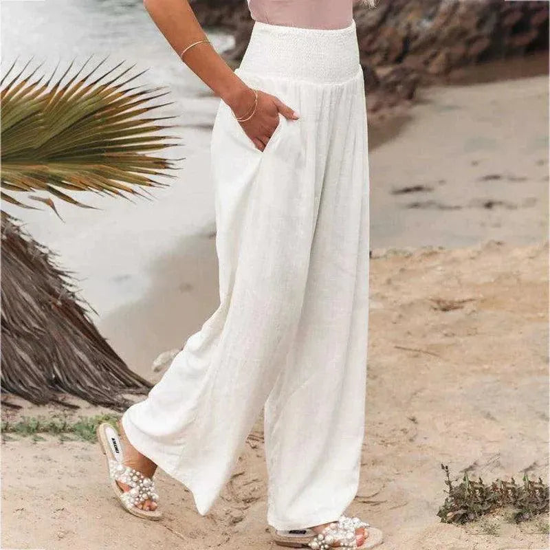 Women's Summer Pants - Casual Chic - Cotton and Linen Blend - Ideal for Summer Occasions