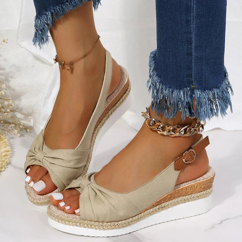 Chic summer espadrille sandals with buckle fastening and knot detail