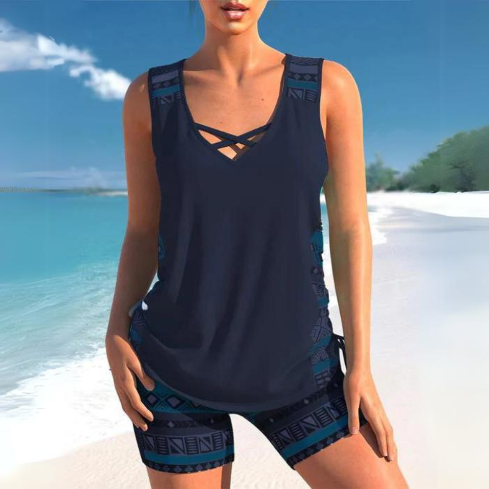 Freya - Tankini with Geometric Print and V-neckline