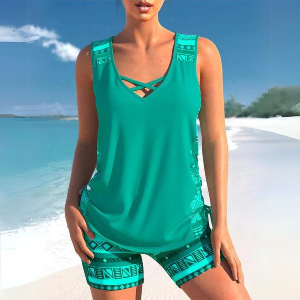 Freya - Tankini with Geometric Print and V-neckline