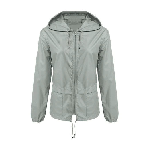 Casual mid-length rain jacket with zipper and hood for women | Perfect for fall/winter