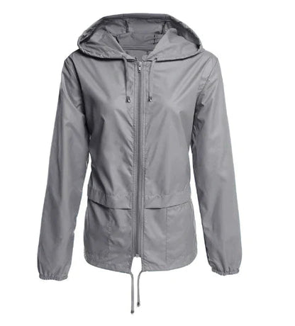 Casual mid-length rain jacket with zipper and hood for women | Perfect for fall/winter