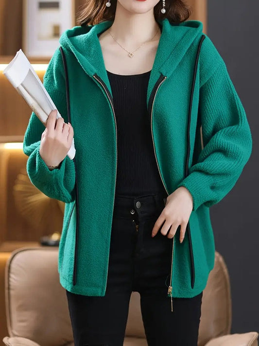 Women's trim hooded jacket with zipper