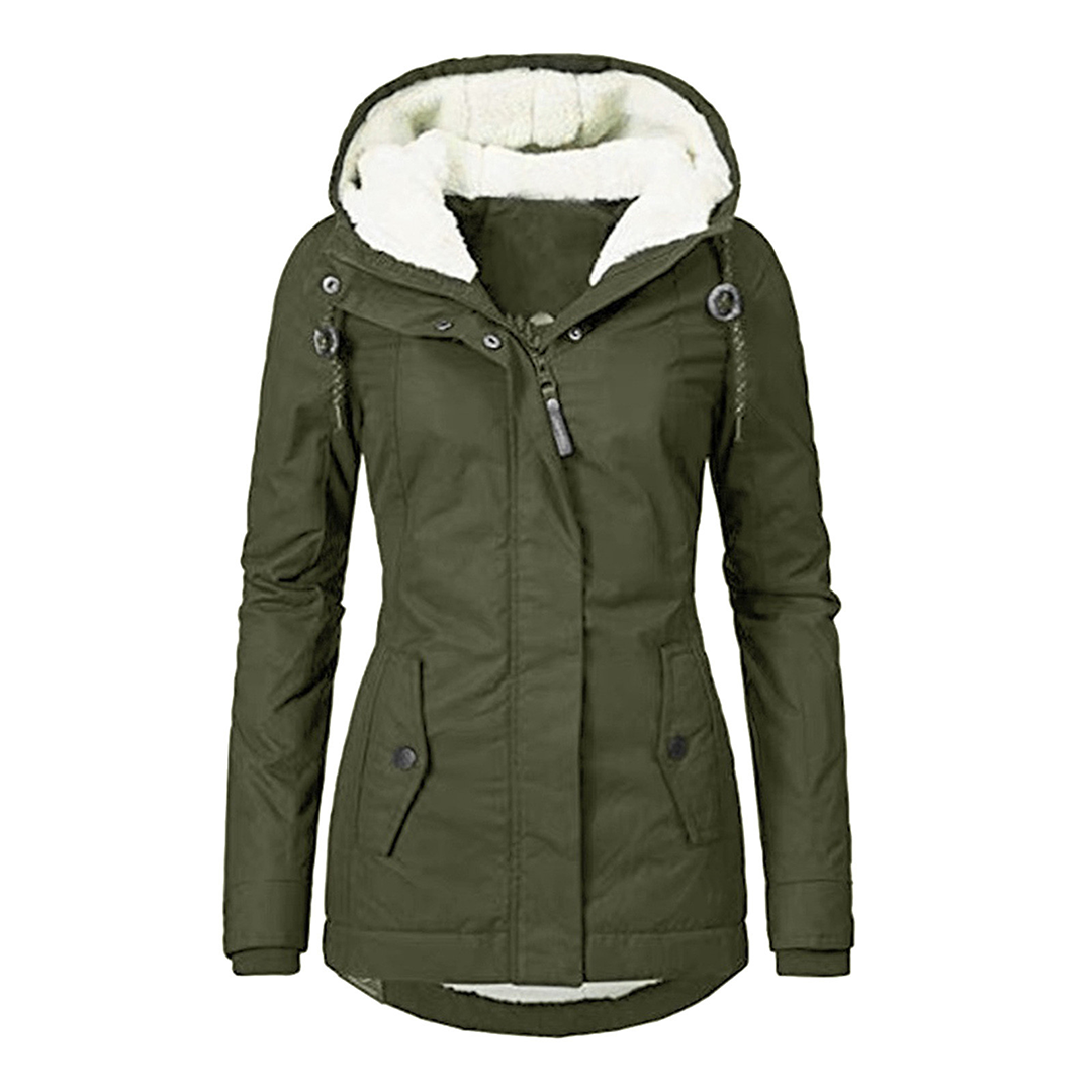 Stylish rain jacket with hood, fleece lining, zipper and pockets for women | Ideal for fall/winter