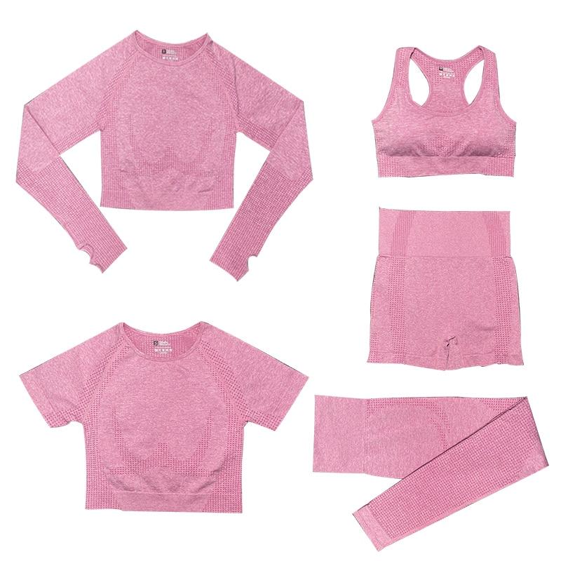 5-Piece Sports Set | Women's high-waisted tops and sports leggings