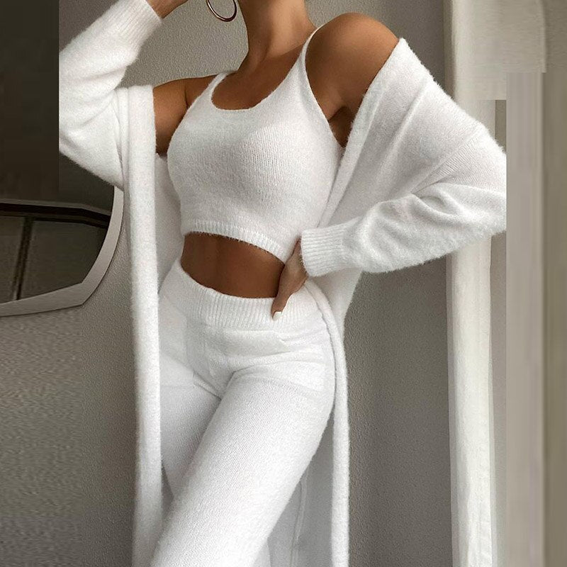 3-Piece Loungewear Set Scoop Neck Crop Tops | Women's Casual Pajama Set