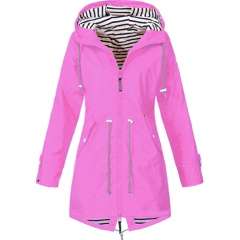 Stylish waterproof rain jacket with hood, zipper and pockets for women | Perfect for fall/winter