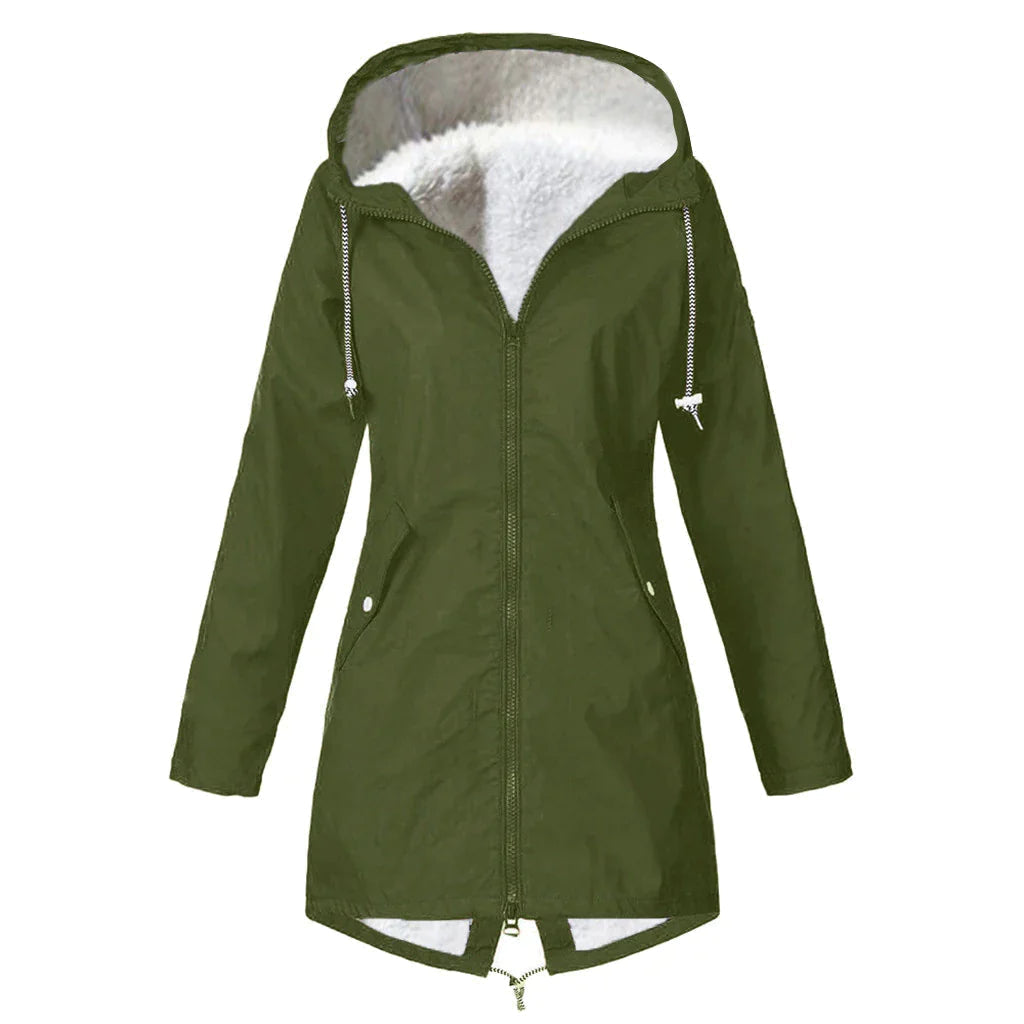 Casual warm fleece rain jacket with hood for women | Perfect for fall/winter