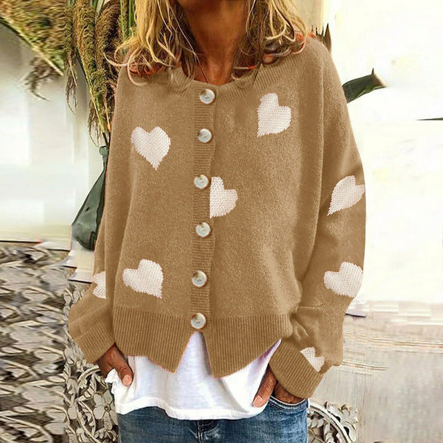 Ynara Cardigan | Casual Knitted heart print Cardigan