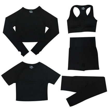 5-Piece Sports Set | Women's high-waisted tops and sports leggings