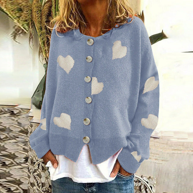 Ynara Cardigan | Casual Knitted heart print Cardigan