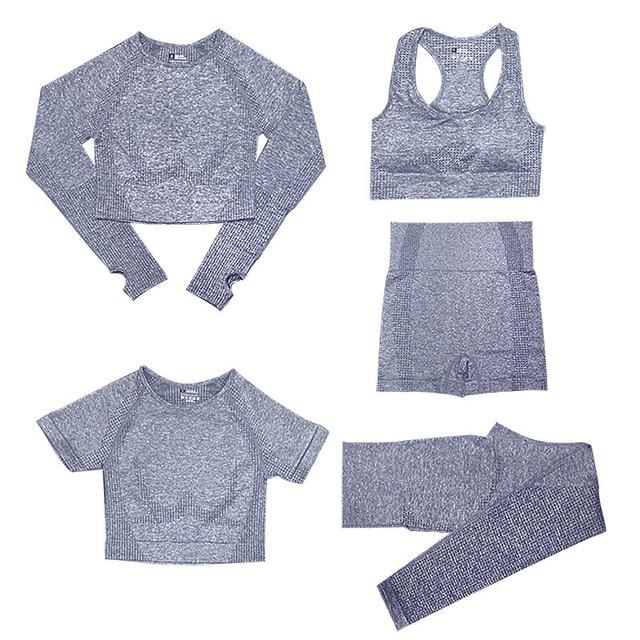 5-Piece Sports Set | Women's high-waisted tops and sports leggings