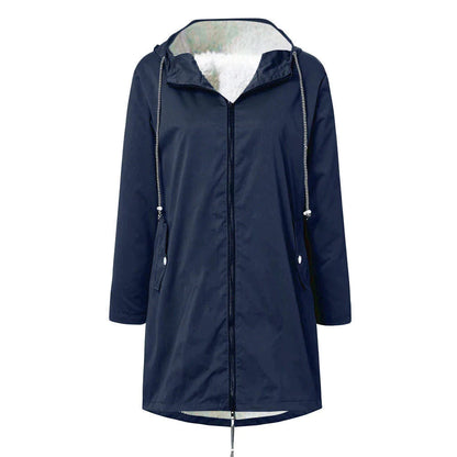 Casual warm fleece rain jacket with hood for women | Perfect for fall/winter