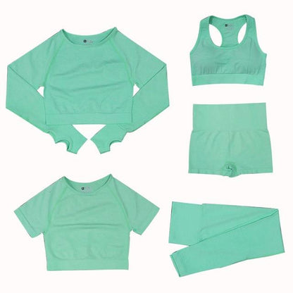 5-Piece Sports Set | Women's high-waisted tops and sports leggings