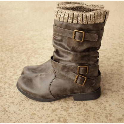 Quin Boots | Vintage Leather Boots with Knitted Cuff