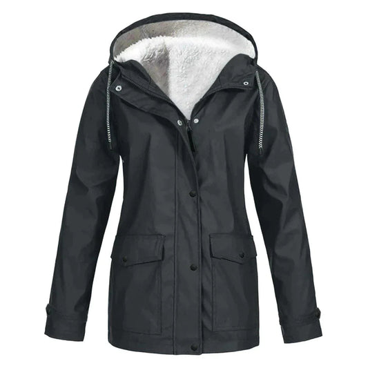 Warm rain jacket with hood and fleece lining for women | Perfect for outdoor activities in fall/winter