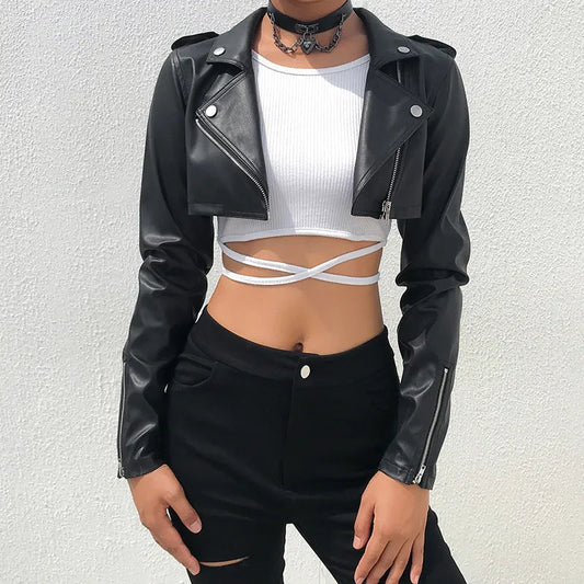 Stylish black short leather jacket for women | Perfect for casual days