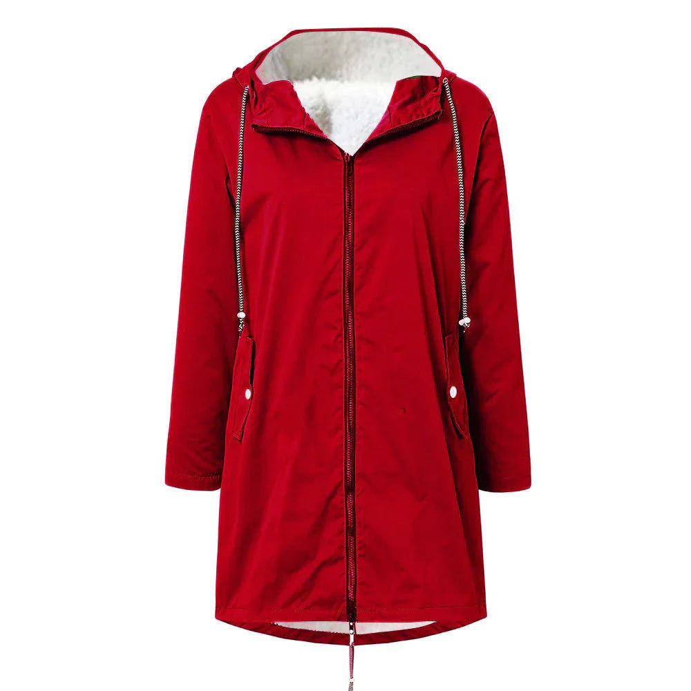 Casual warm fleece rain jacket with hood for women | Perfect for fall/winter