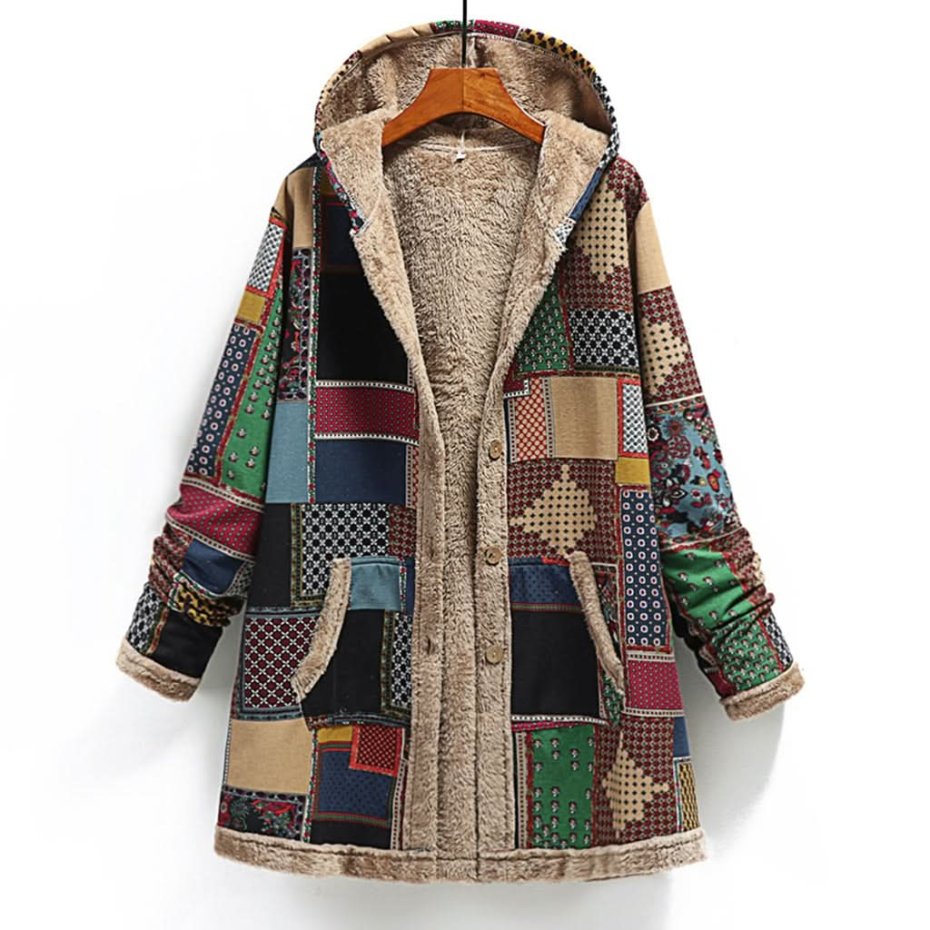 Luxurious, elegant, warm sheepskin patchwork hooded jacket for women