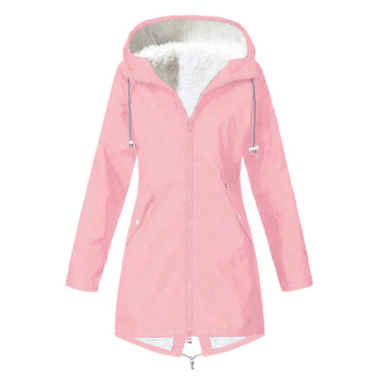 Casual warm fleece rain jacket with hood for women | Perfect for fall/winter