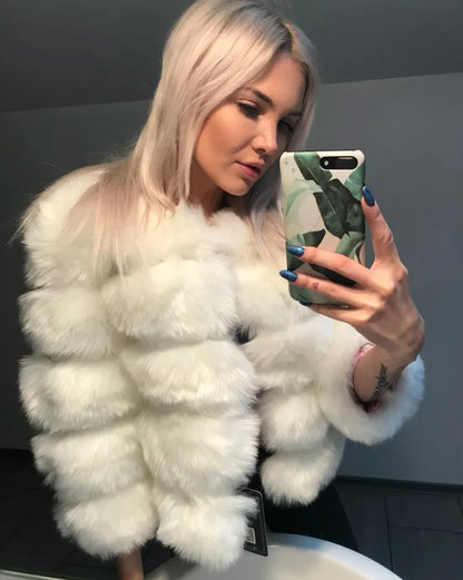 Women's coat in fluffy faux fur