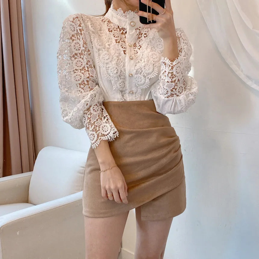 Sorana Blouse | Lace Blouse with High Collar