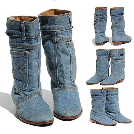 Denim boots with low heel - Kavita