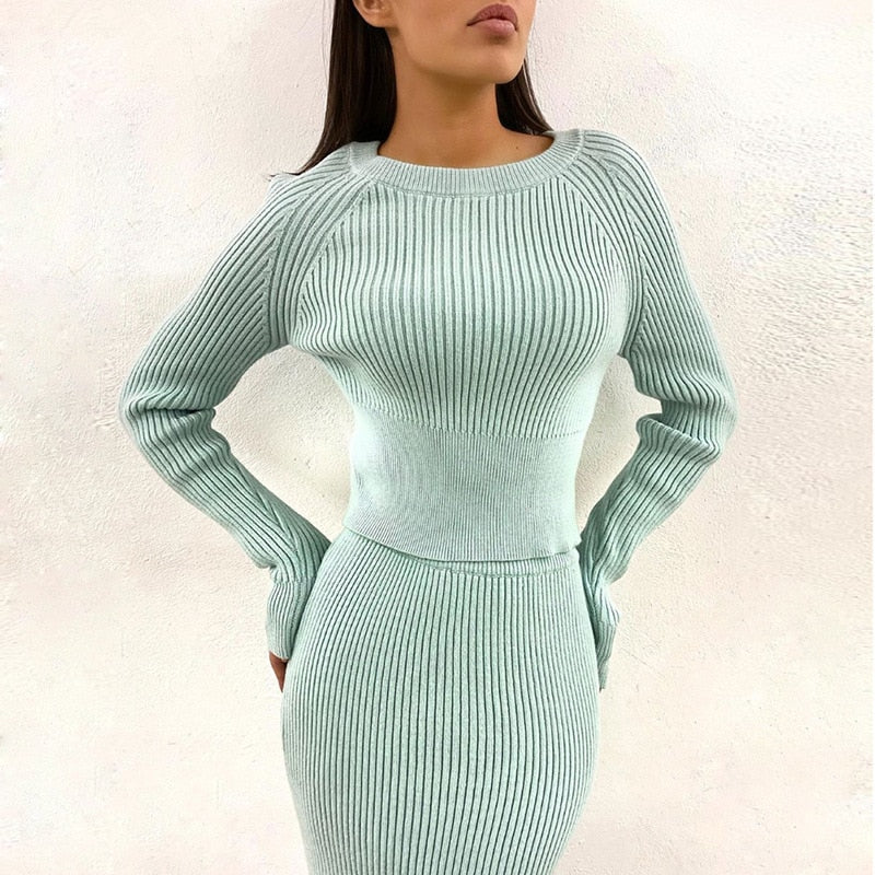 Ribbed Knitted Sweater Dress | Autumn Winter Casual Long Maxi Bodycon