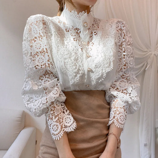 Sorana Blouse | Lace Blouse with High Collar